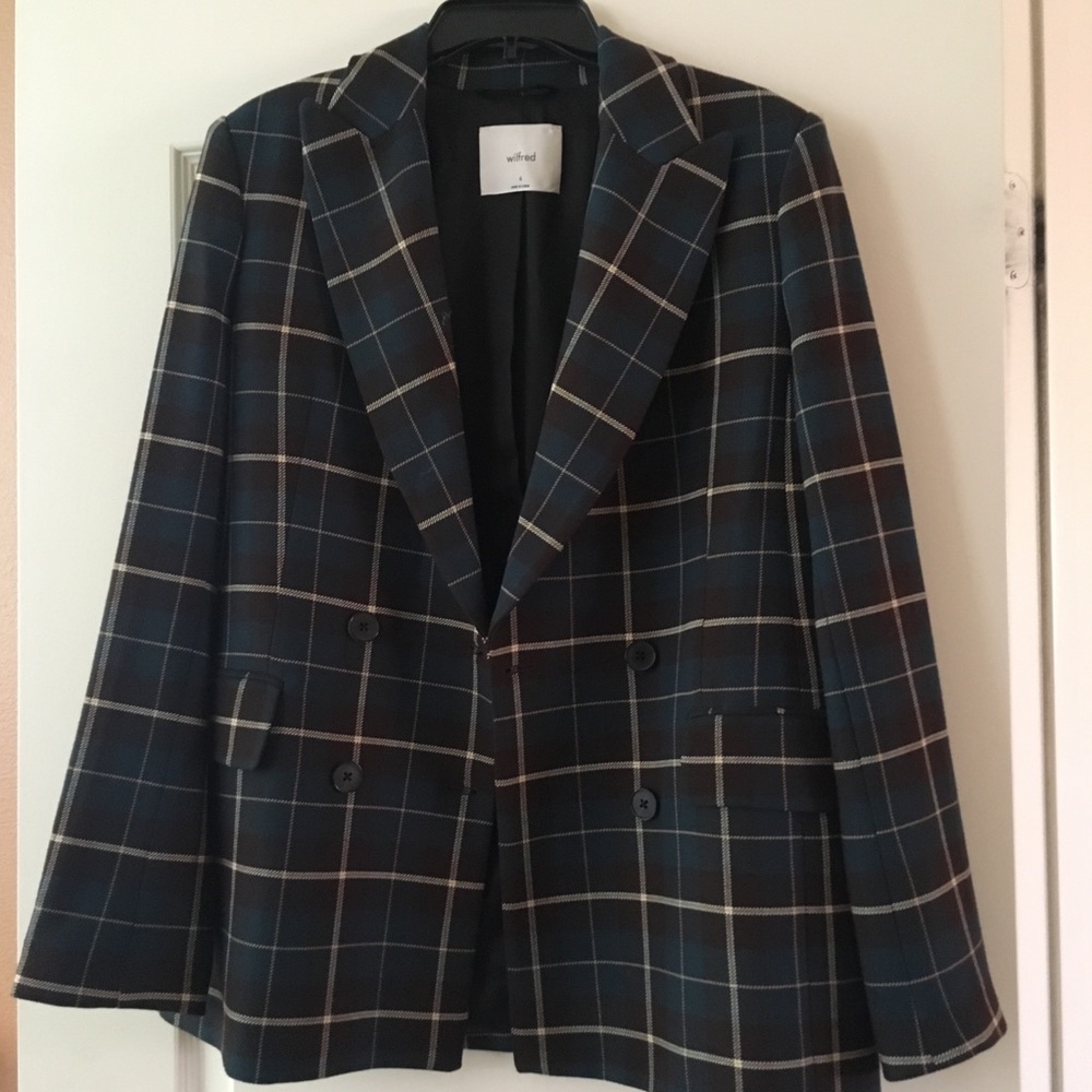 Aritzia Wilfred blue green teal plaid blazer NWT